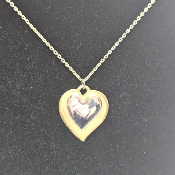 *Sale* Signed Artistry Heart Pendant Necklace Vintage Gold Silver Tone 14 - 17" - Picture 4 of 14